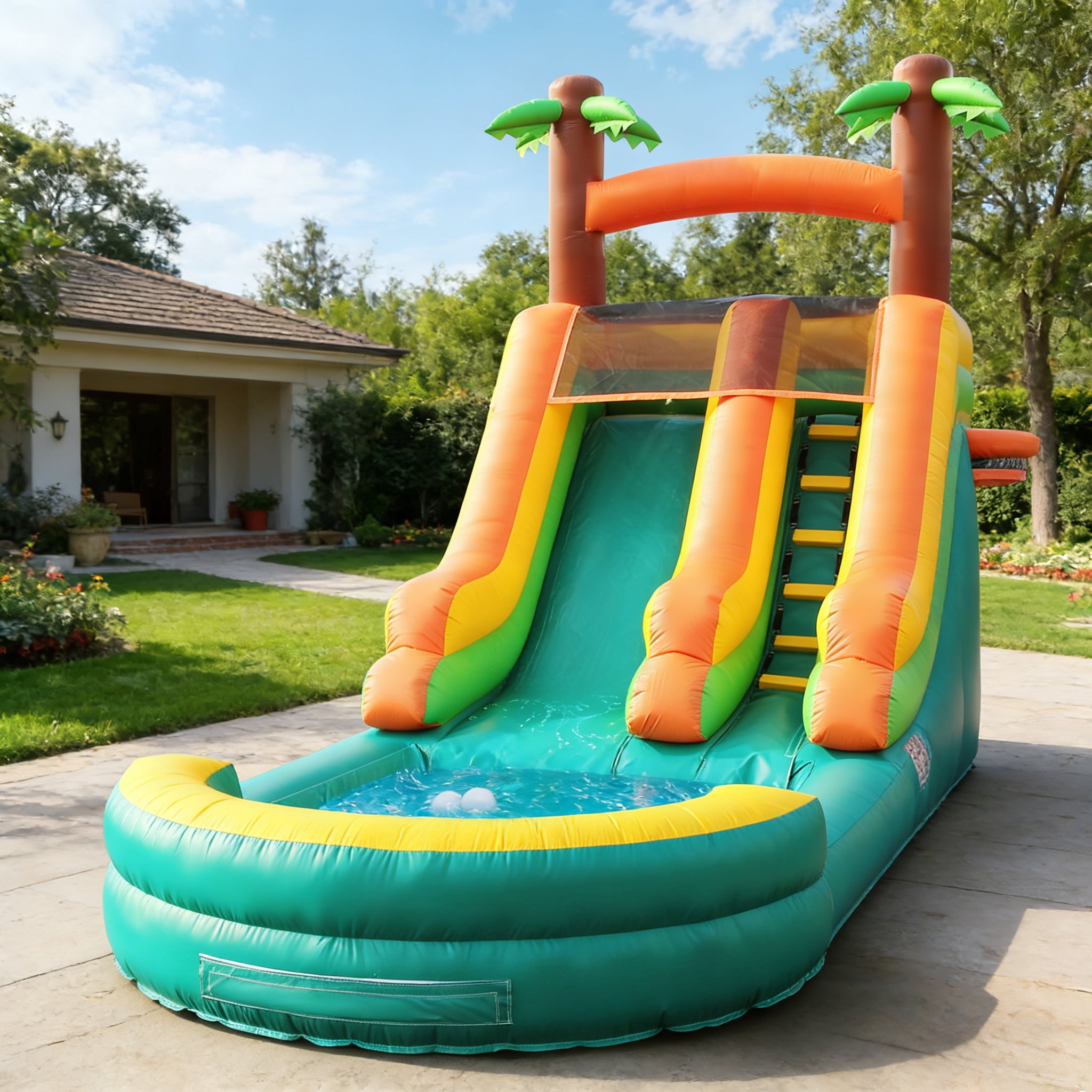 Chantmo 26ft Inflatable Water Slide for Adults 100% PVC Widen Slide Shallow Pool 950w Air Blower for Backyard Park Green