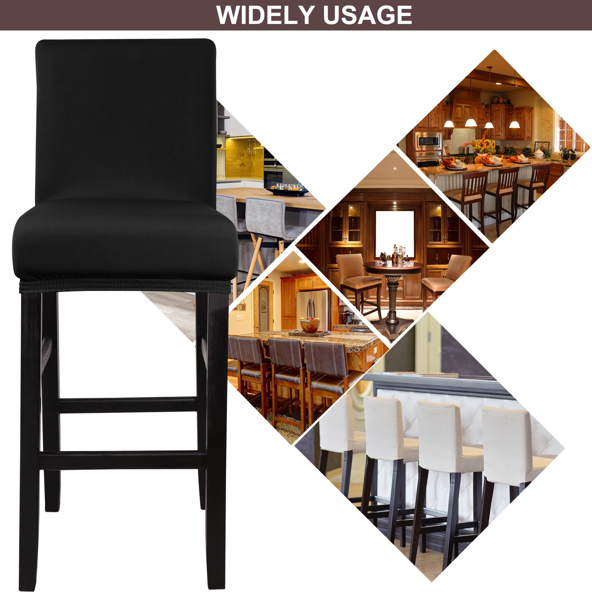 Unique Bargains Bar Stool Covers Counter Height Side Chair Slipcover Black 6