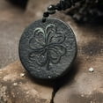thumbnail image 6 of Round Shungite Pendant | Healing Spiritual Natural Black Crystal Jewelry Pendant | Sacred Symbol Amulet Necklace for Meditation & Unisex (Four Leaf Clover), 6 of 9