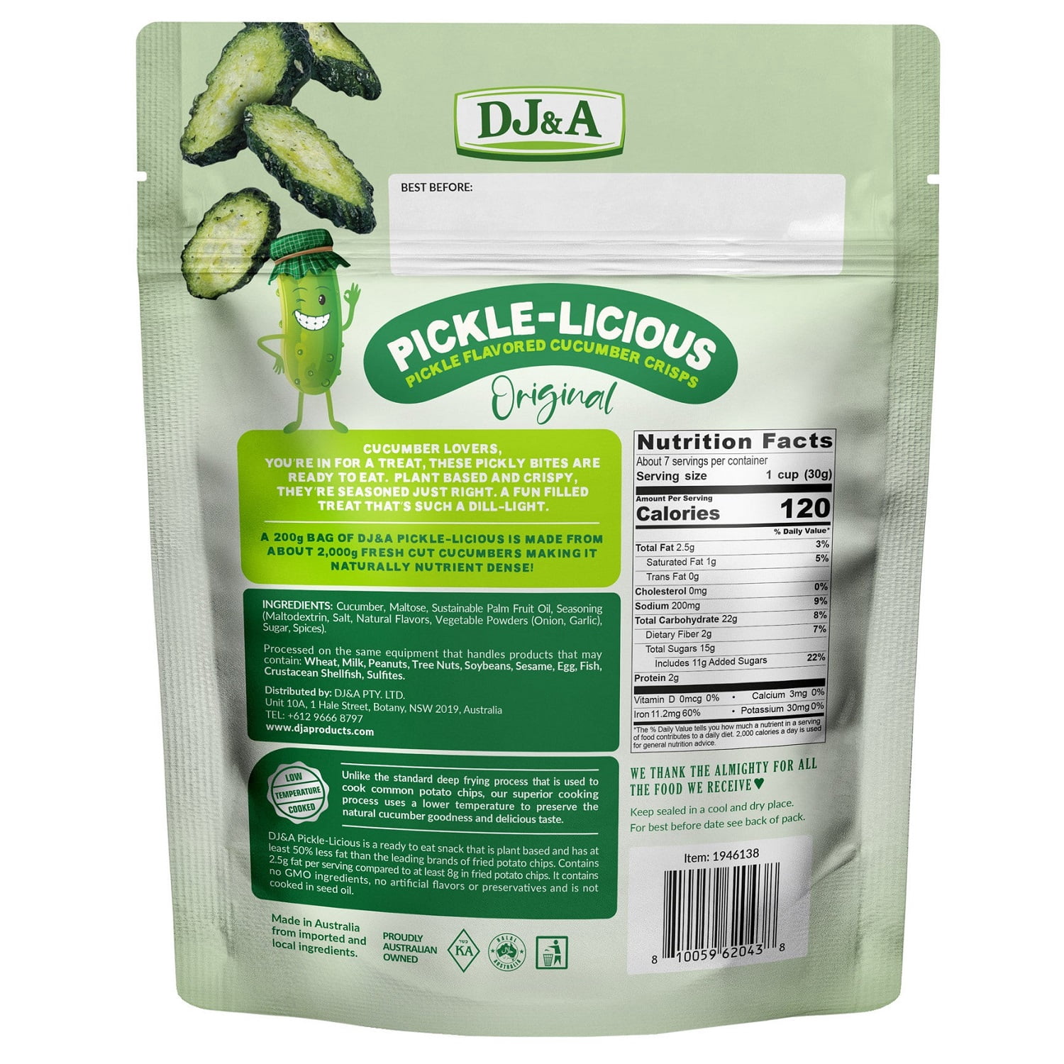 DJ&A Pickle-Licious Cucumber Crisps, 7.05 Ounce