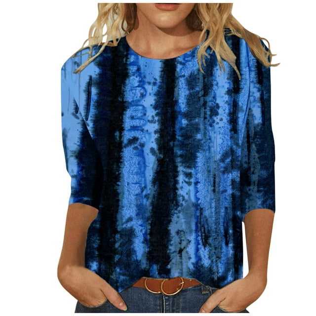 TIMIFIS Hauts pour Femmes Manches 3/4 Tunique Ample Décontractée Col Rond T-Shirt Automne P