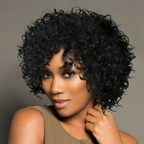 WXLCISI Black Curly Wigs for Black Women Short Curly Wigs for Women Curly Synthetic Hair Heat Resistant Hair Replacement with Wig Caps (Black)