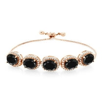 Gem Stone King 18K Rose Gold Plated Silver Black Sapphire Tennis Bracelet for Women (13.55 Cttw, Oval 9X7MM, Gemstone September Birthstone, Fully Adjustable up to 9 inch)
