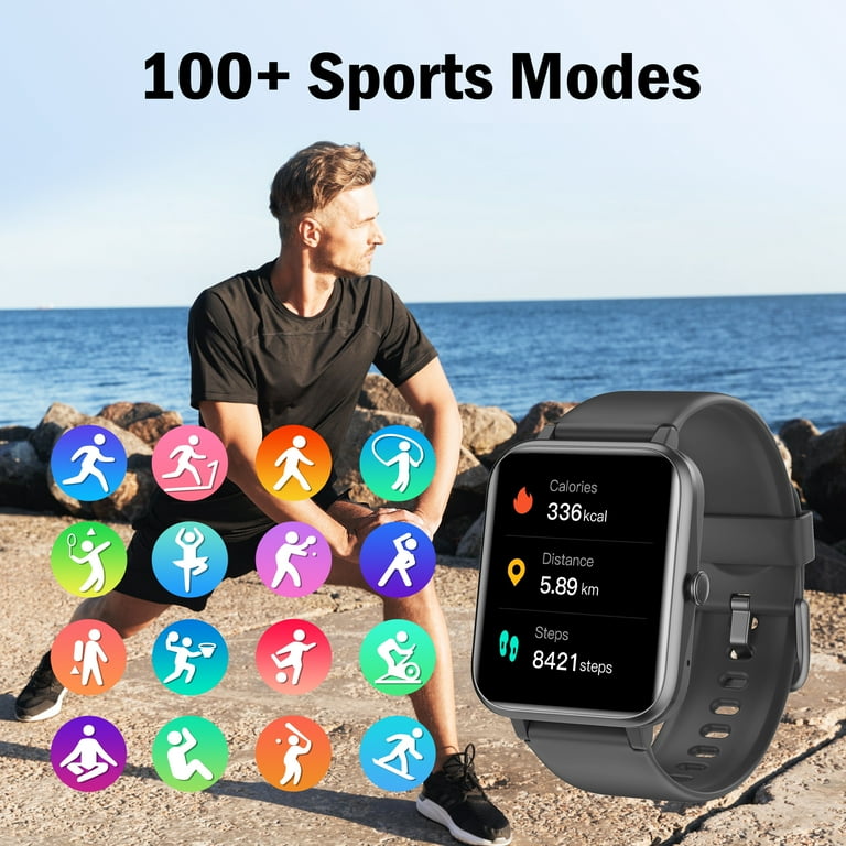 YAMAY Smart Watch for Men Women with Bluetooth Calls Watches Compatible with iPhone and Android Phones Black