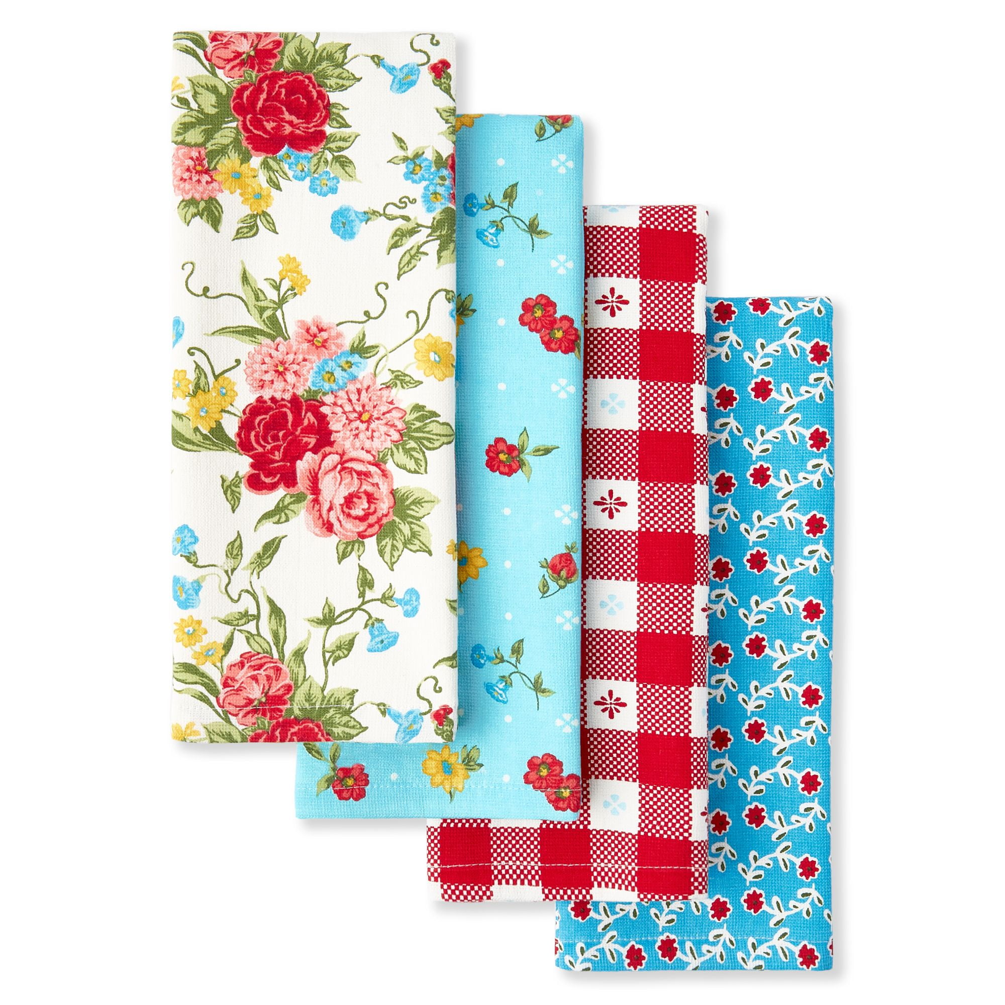 The Pioneer Woman Sweet Rose Kitchen Towel Set, Multicolor, 16"W x 28"L, 4 Piece