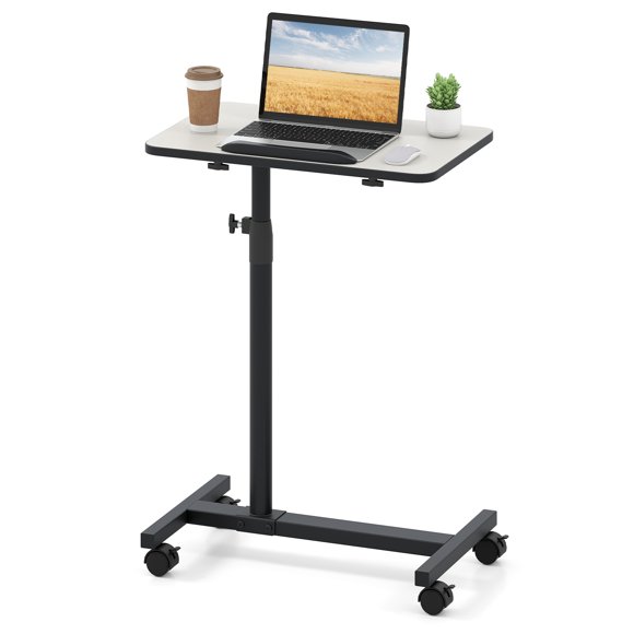 Giantex Adjustable Tilt Overbed Table, Medical Bedside Bed Table, Hospital Food Tray, Home Laptop Desk, Gray