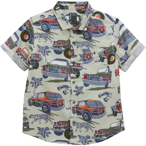 VARIETY TODDLER BOYS NO RETREAT SHORT SLEEVE BUTTON FRONT WOVEN SHIRT NEW
