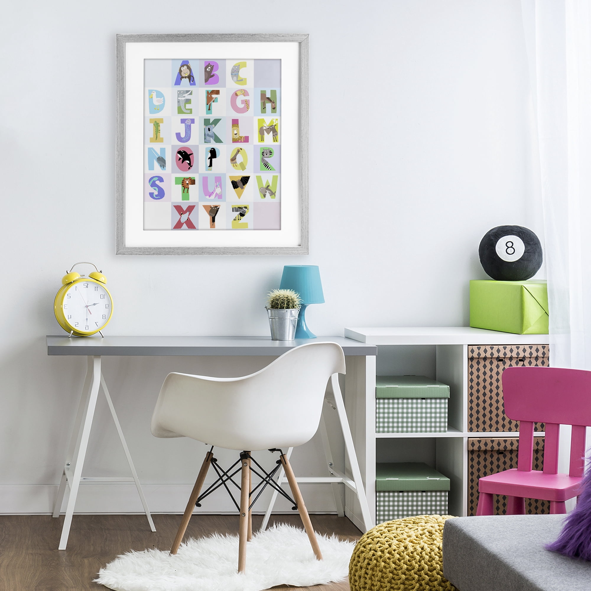 Stupell Industries Animal Alphabet in Light Grey Gray Framed Print Under Glass, design by Carla Daly