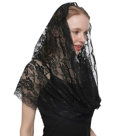 OOKWE Mantilla Veils Catholic Headcovering Scarf Spanish Embroidered Shawl Church Mantilla Lace Head Scarf Spanish Mantillas