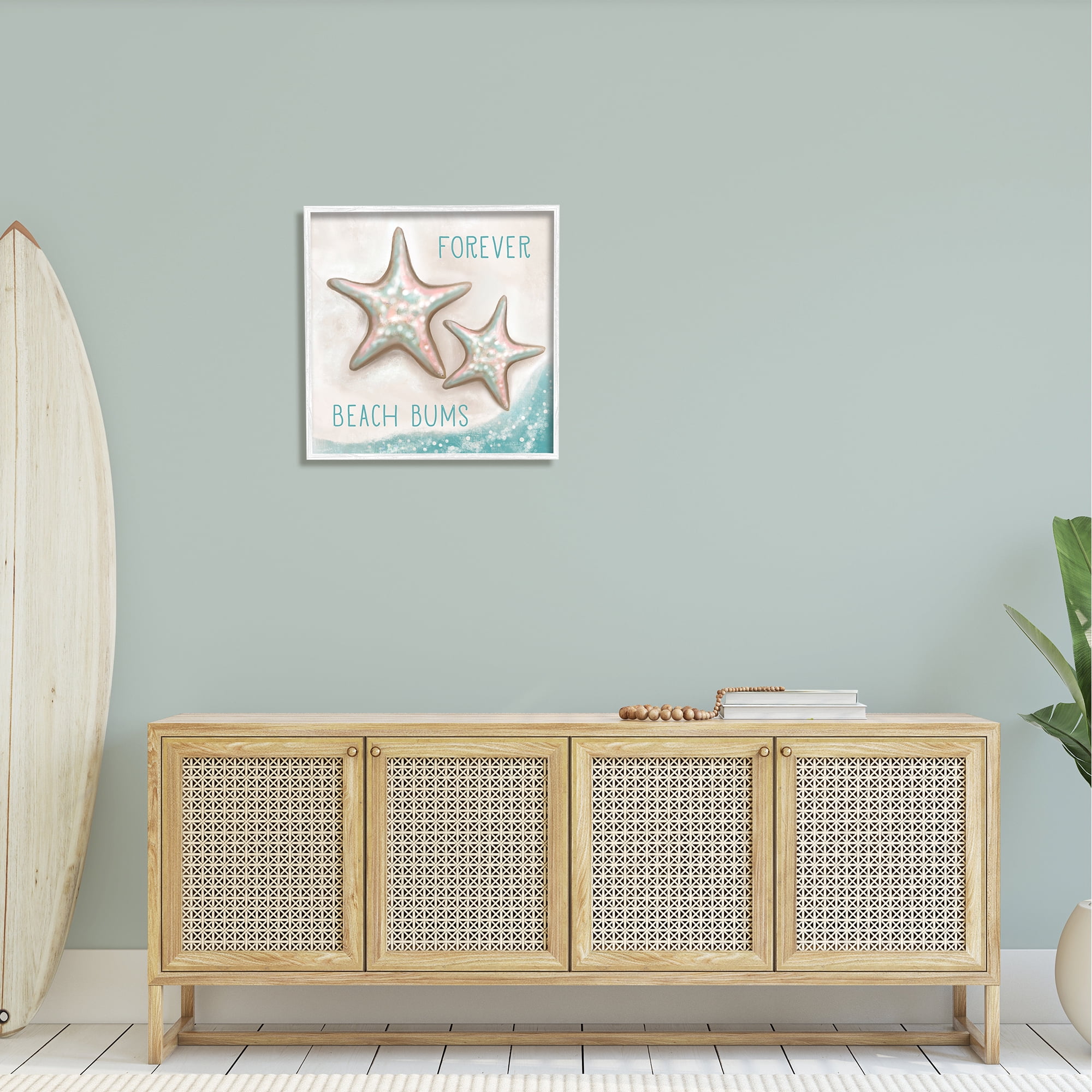 Stupell Forever Beach Bums Starfish Duo Landscape Painting White Framed Art Print Wall Art