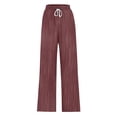 thumbnail image 4 of Audhol Wide Leg Pants Woman, Women's Simple Plaid Drawstring Wide Leg Casual Pants Sports Pants Loose Running Pants Palazzo Pants for Women Brick Red XL, 4 of 5