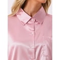 thumbnail image 5 of DARING DIVA Pajama Satin Oversize Casual Button Down Point Collar Set S Pink, 5 of 7