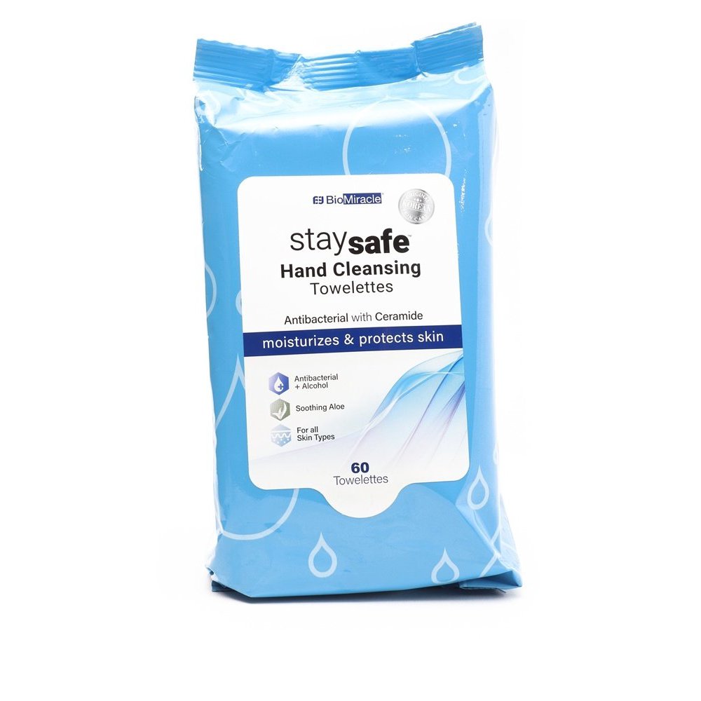 BioMiracle StaySafe AntiBacterial Hand Cleansing Towelettes 60