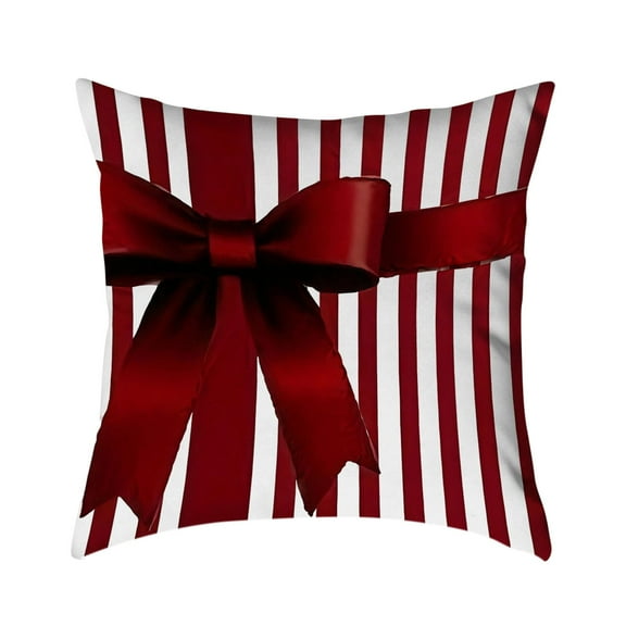Cheapark 3-Piece Christmas Throw Pillow Covers Set - Red & White Stripe with Bow, Wreath & Flower Designs, Decor for Sofa & Bed