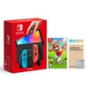 Nintendo Switch 2021 New OLED Model Neon Red and Blue Joy-Con 64GB Console HD Screen and LAN-Port Dock with Mario Golf: Super Rush and Mytrix Joystick Caps and Screen Protector