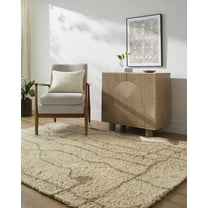 Hauteloom Chesna Boho Hand Tufted Natural Fiber Wool Shag Area Rug - Modern Geometric Abstract Carpet for Living Room, Bedroom, Dining Room - High Pile - Beige, Taupe, Sandstone - 9' x 12'
