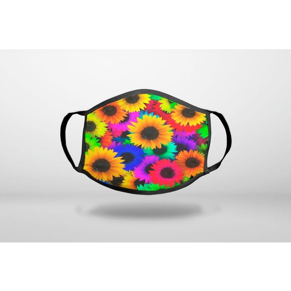 Red Green Yellow Sunflowers - 3-Ply Reusable Soft Cloth Face Covering, Unisex, Cotton Inner Layer