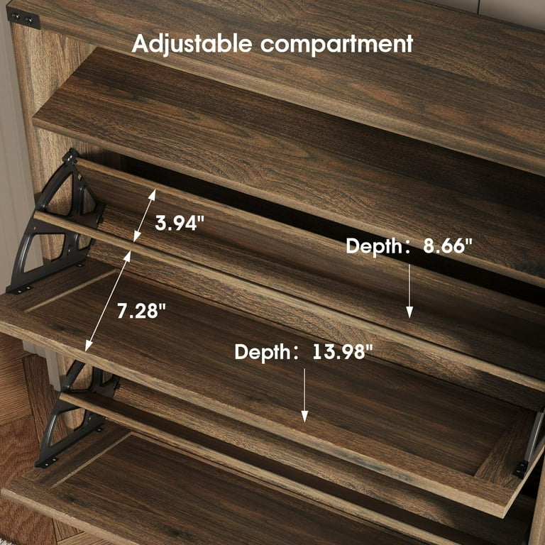 VEANERWOOD Shoe Cabinet with 2 Flip Drawers,Shoe Storage Cabinet for Entryway, Dark Rustic Oak VEANERWOOD Shoe Cabinet with 2 Flip Drawers,Shoe Storage Cabinet for Entryway, Dark Rustic Oak
