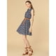 thumbnail image 5 of Día de San Patricio Vestido Sin Mangas Con Cinturón Estampado Por Encima De La Rodilla Con Media Tapeta Para Mujer Floral Azul Oscuro, Blanco XS, 5 of 6