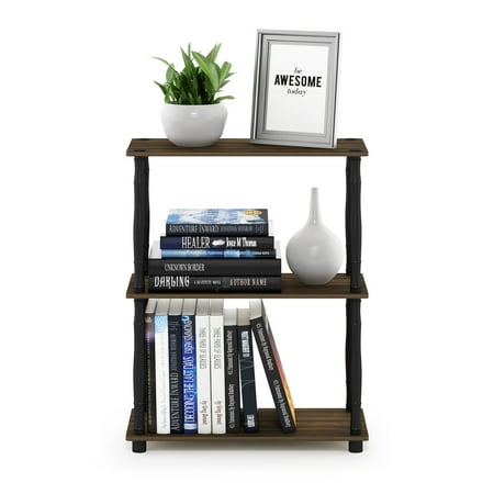 Furinno Durable 23.6 W x 11.6 D x 29.5 H 3-Shelf Freestanding Shelving Unit, Columbia Walnut and Black