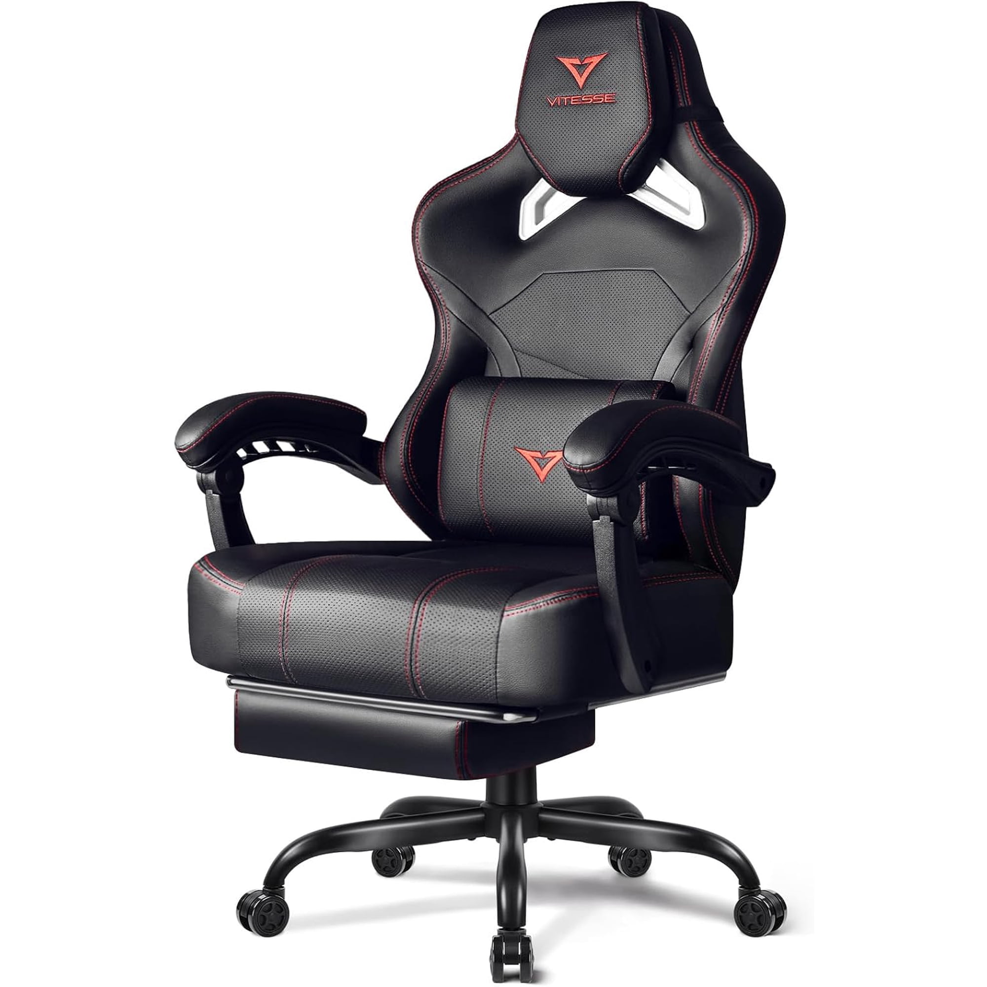 VITESSE Big and Tall Gaming Chair 400lb Weight Capacity with Footrest, Ergonomic Video Game Chair for Adults with Oversized Headrest and Lumbar Pillow, Computer Chair Gaming for Office (Black+Red)