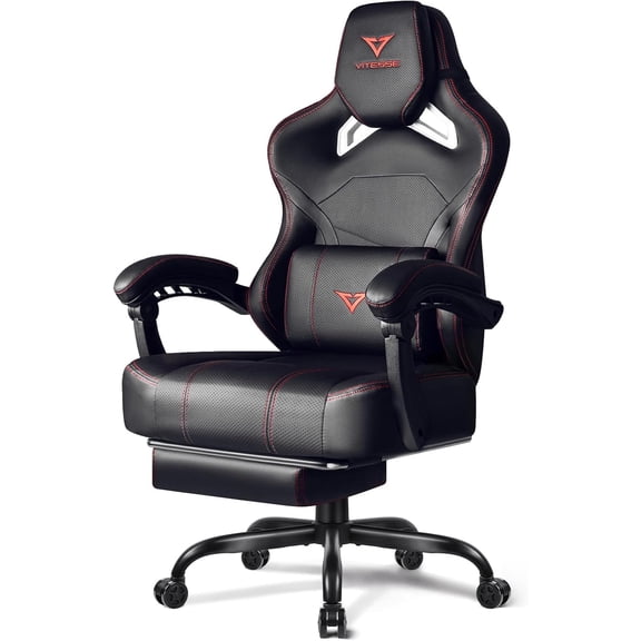 VITESSE Big and Tall Gaming Chair 400lb Weight Capacity with Footrest, Ergonomic Video Game Chair for Adults with Oversized Headrest and Lumbar Pillow, Computer Chair Gaming for Office (Black Red)