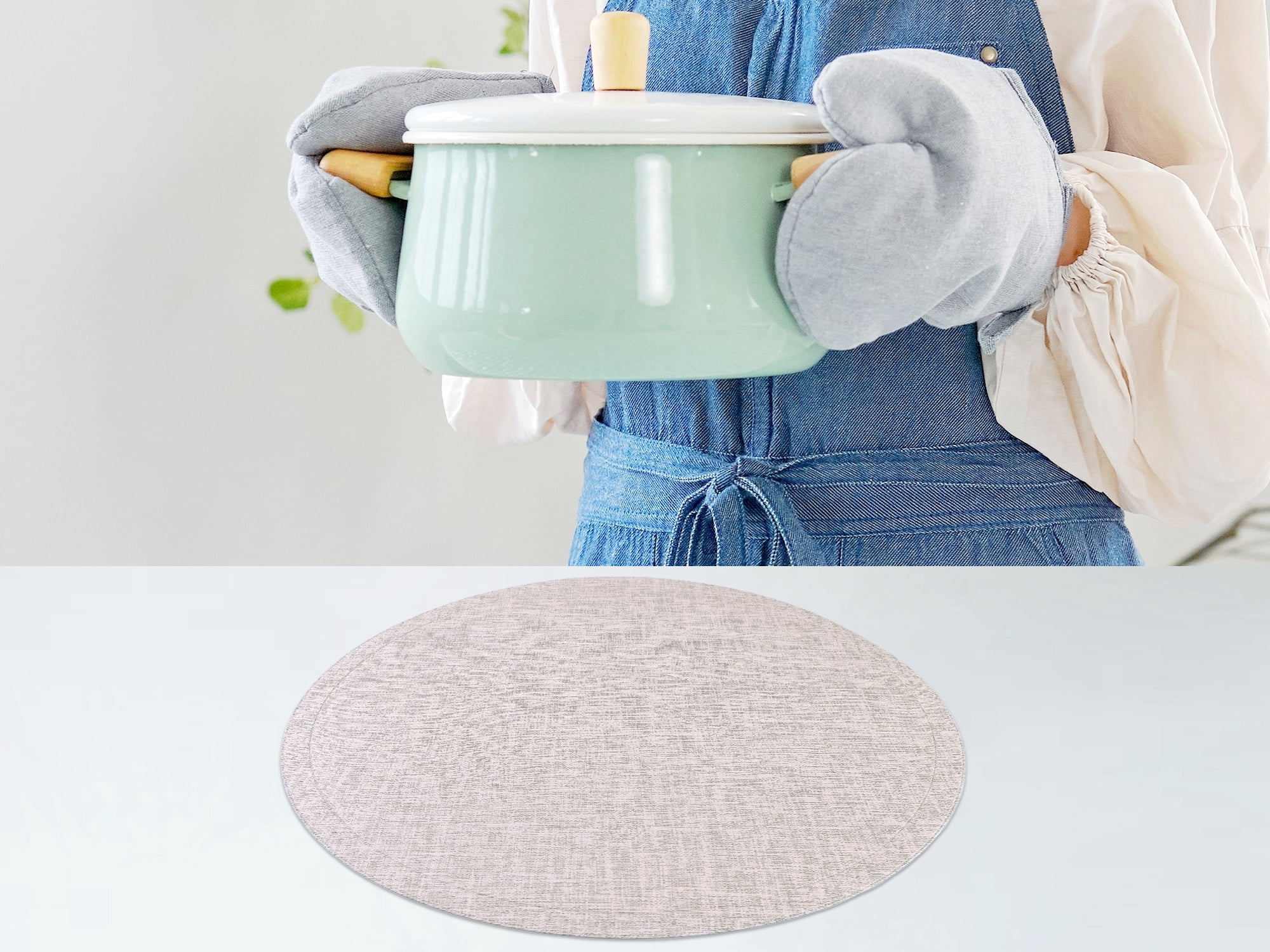 Unique Bargains Set of 6 PU Placemats for Kitchen Cream 15*15in