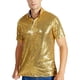 thumbnail image 3 of Camisa de fiesta disco con lentejuelas para hombre: manga corta, cuello vuelto, doble capa, 96 % poliéster, diseño brillante para discotecas., 3 of 3