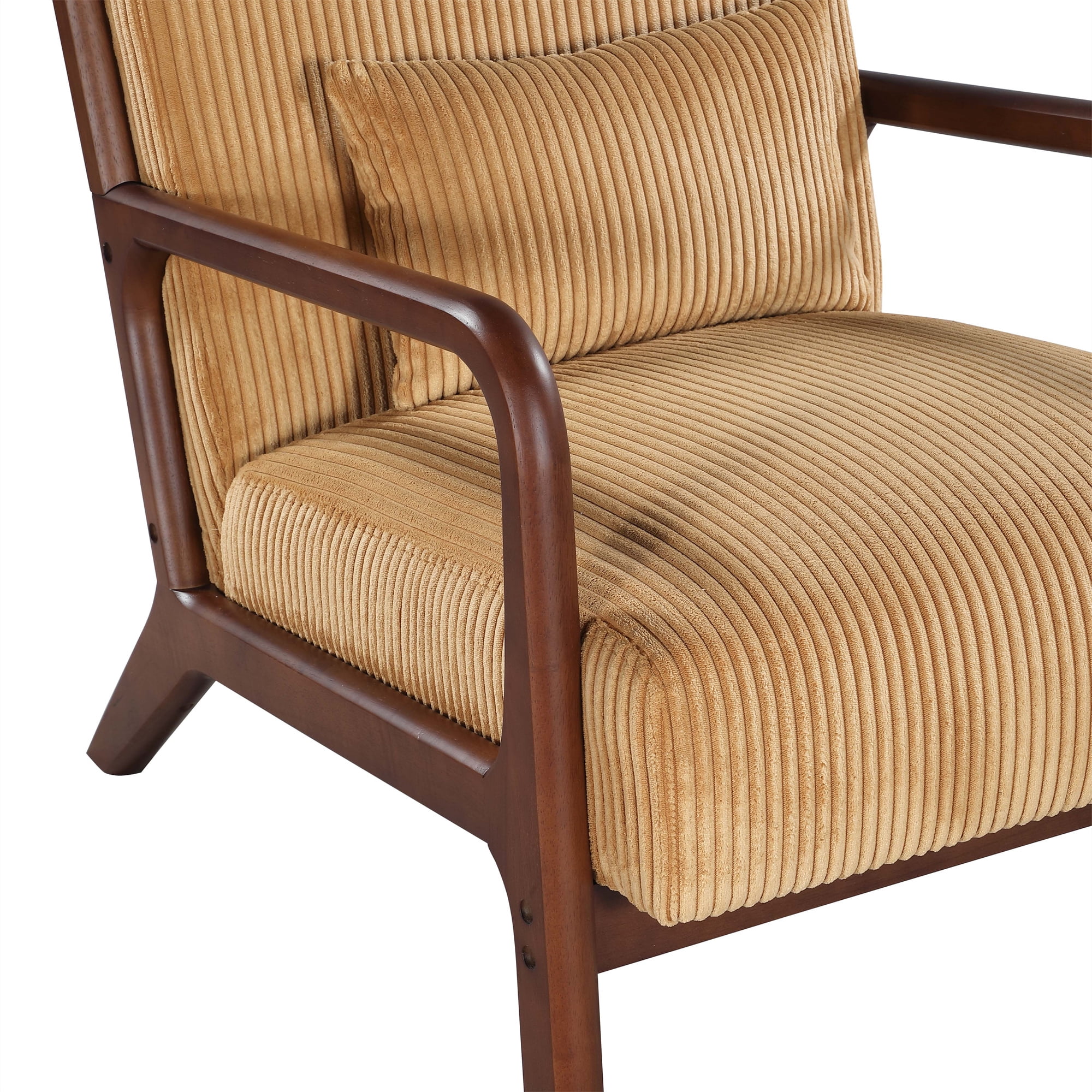 Aukfa Corduroy Mid Century Modern Accent Chair w/ Wood Frame&Pillow for Living Room, Yellew