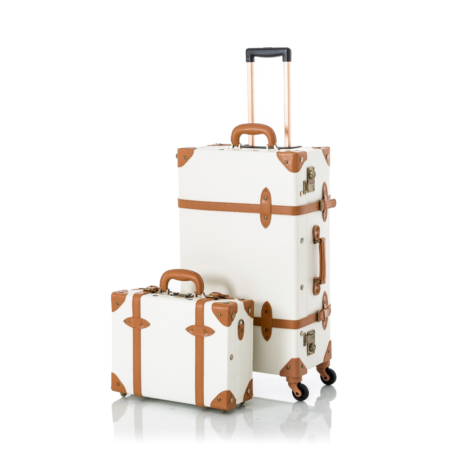 COTRUNKAGE Vintage Checked Luggage Sets 2 Piece TSA Lock Suitcase for Women  with 16 Suitcase Case, Pearl White