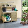 thumbnail image 3 of Renwick Outdoor Garden Potting Bench with Cabinet & Open Shelf, Light Green, 3 of 10