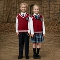 thumbnail image 5 of Huesdet Toddler Kids Boys V Neck Sweater Sleeveless Knit Vest Graphic Tank Tops Pullover Knitwear School Uniform(Red,6-7 Years), 5 of 8