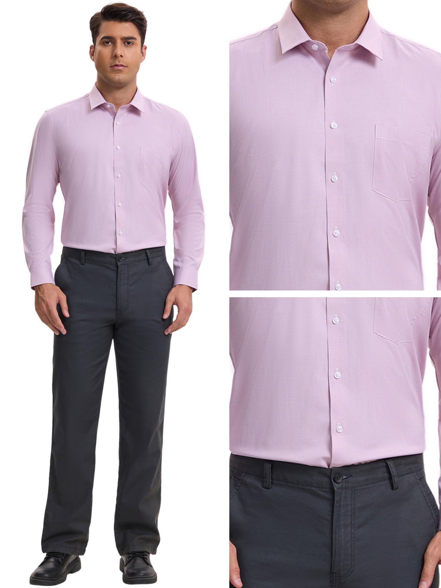 DARING DIVA Men's Plaid Long Sleeved Button Down Houndstooth Dress Shirts L Pink