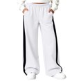 thumbnail image 2 of Girls Color Block Sweatpants with Pockets Casual Baggy Elastic Waist Fashion Kids Wide Leg Pants White 5, 2 of 9