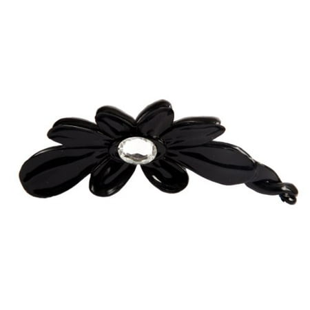 Swarovski Crystal Dog Hair Clips Caravan Hand Decorated French Flower Banana with Large Swarovski Oval Crystal Stone Double Sided, Black, .65 Ounce ()