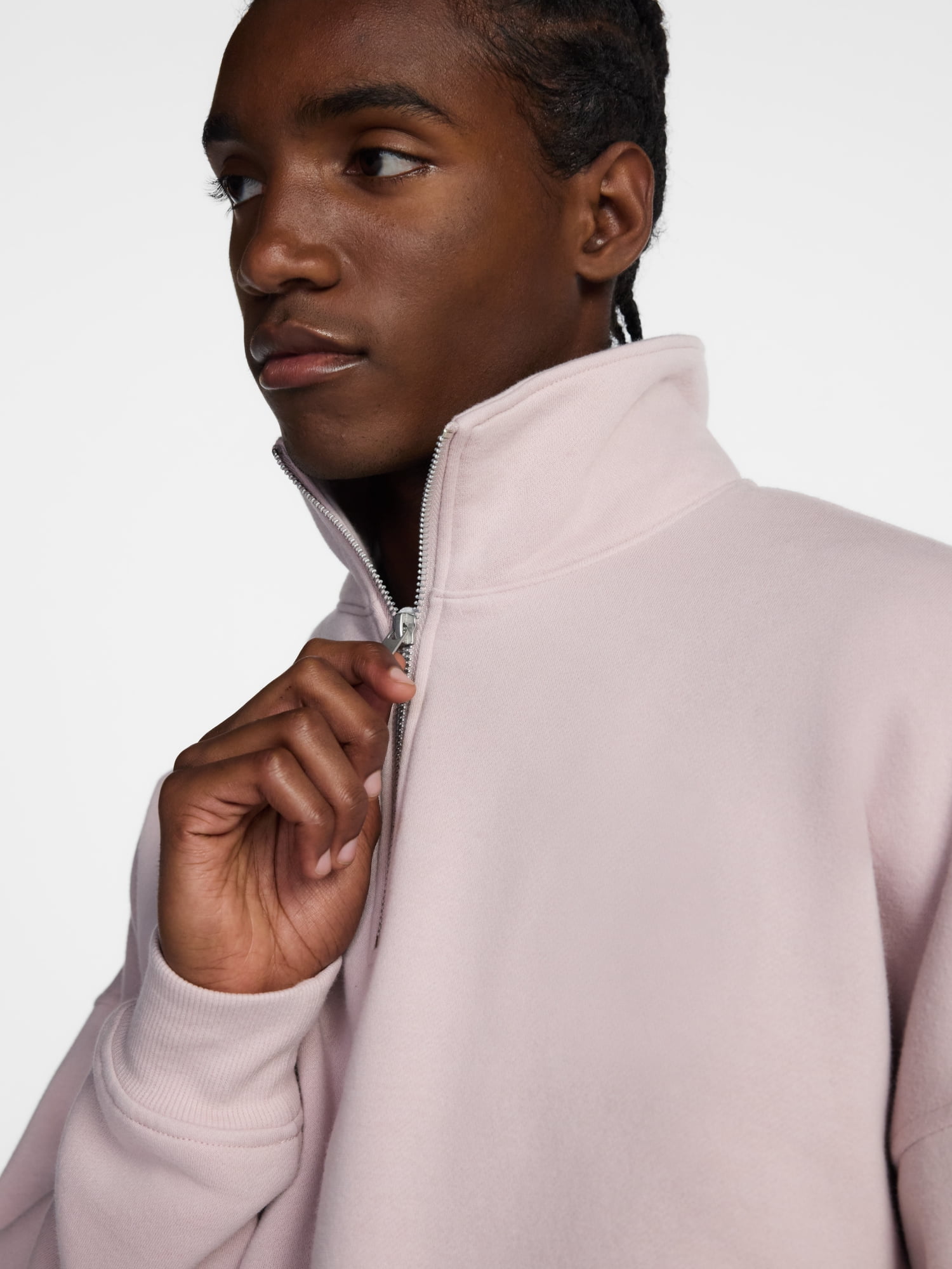No Boundaries Boxy Fit Quarter Zip Fleece Sweatshirt with Long Sleeves, Men's XS-4XLT
