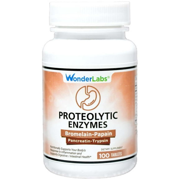 Proteolytic Enzymes | Bromelain Papain Pancreatin Trypsin 450 mg Total with Amylase, Lipase, and Protease (100)