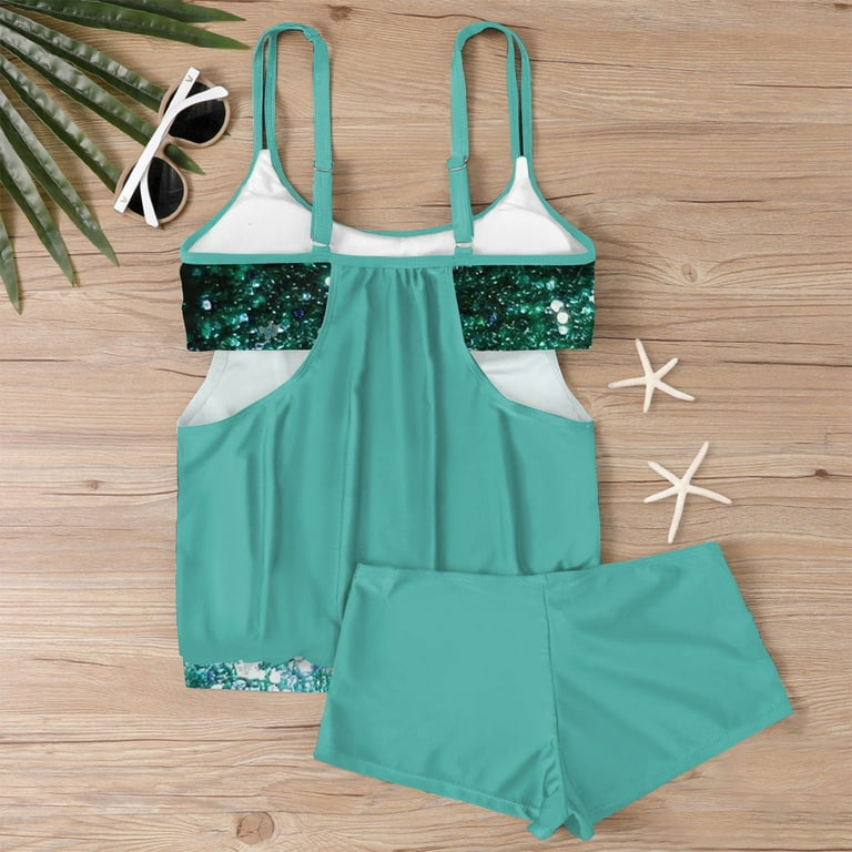 SKSloeg Swimsuit Coverups for Women 2024 Plus Size Tankini Swimsuits Two  Piece Tummy Control Modest Bathing Suits Blouson Swim Tank Top with Boy  Shorts Green 2XL 