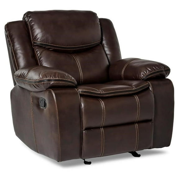 Pemberly Row Traditional Faux Leather Gel Glider Reclining Chair in Brown