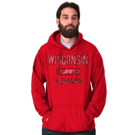 Wisconsin Distressed Badger Stenciled Hoodie Sweatshirt Women Men Brisco Brands L