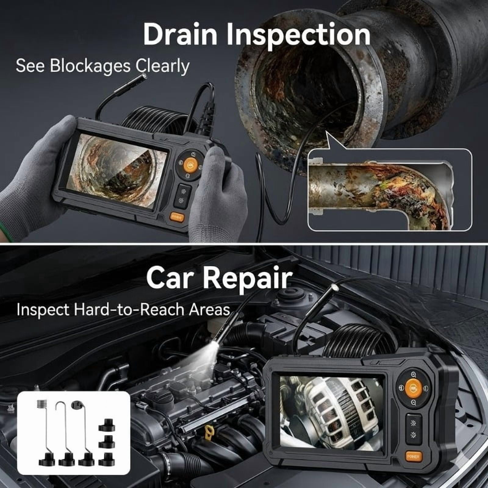 IP67 Waterproof Endoscope Camera with 4.3" LCD & 6 LED Lights for Automotive, Pipe, Wall Inspection