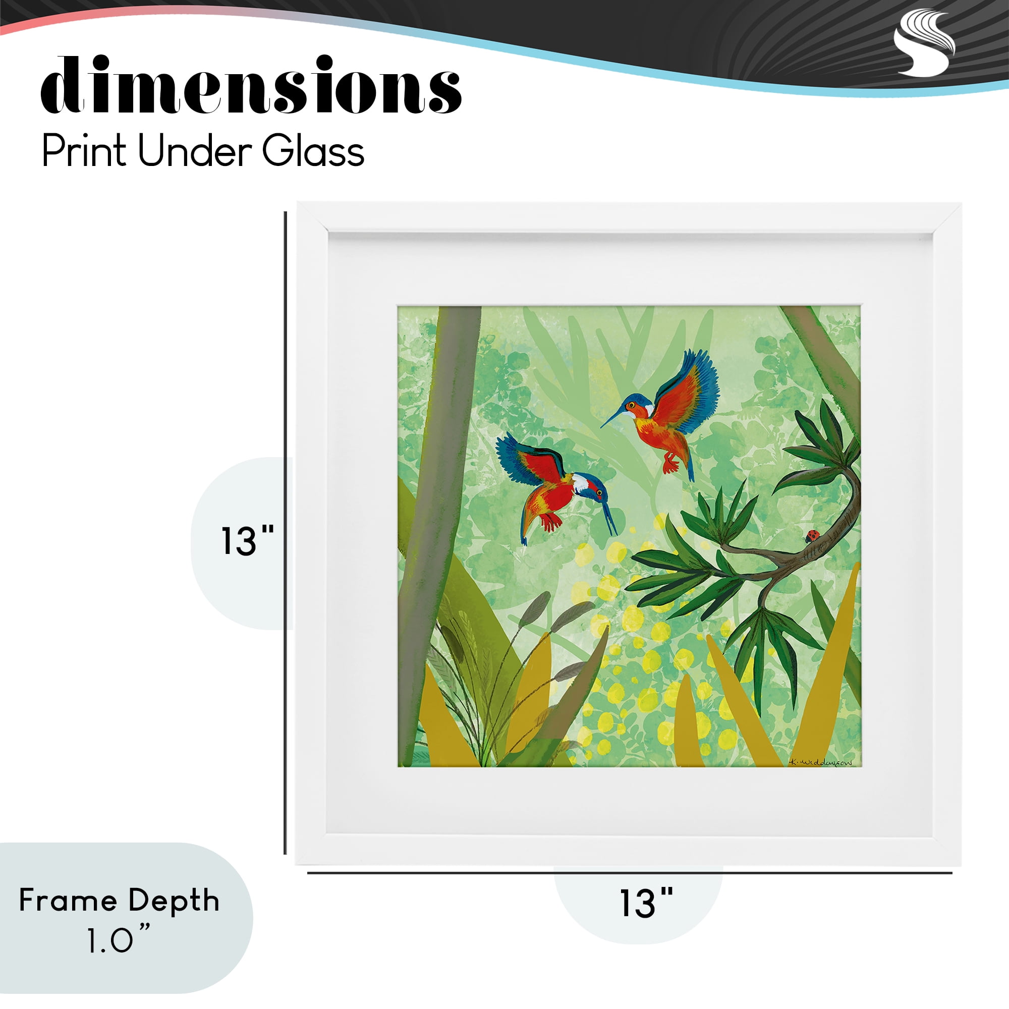 Stupell Industries Kingfishers in Jungle Branches White Framed Print Under Glass, design by Kay Widdowson