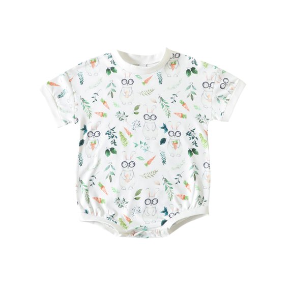 Bagilaanoe Newborn Baby Girl Boy Easter Rompers Bunny Print Short Sleeve Bodysuits 6M 12M 18M 24M Infant Casual One Piece Short Jumpsuit