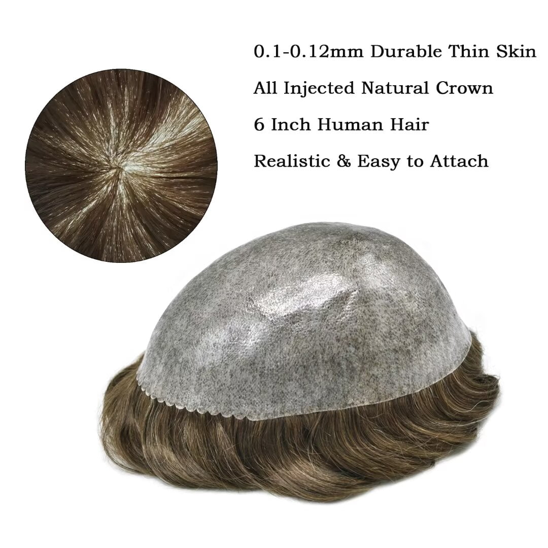 Full PU Toupee for Men Human Hair Replacement System Thin Skin Mens Toupee Hairpieces Black Brown Blonde Gray Hair Wigs