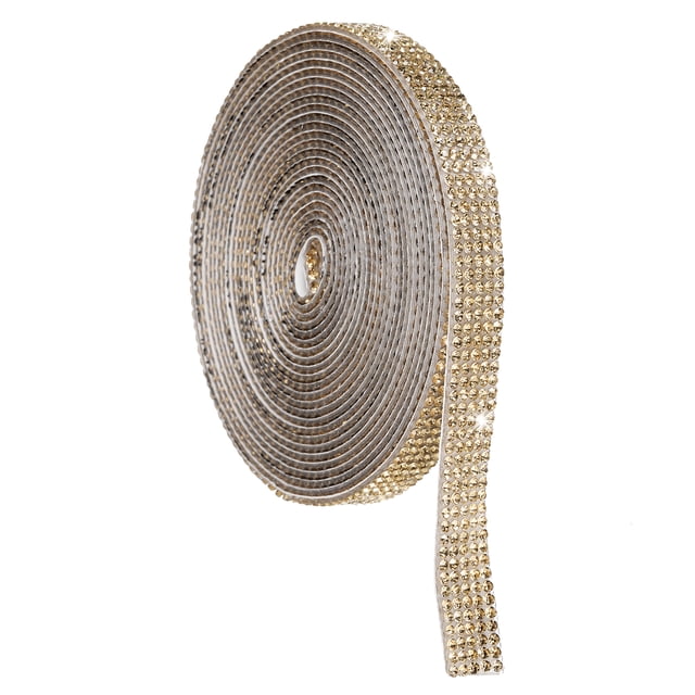 Rollo de cinta de cristal de strass, 5 filas de tiras de cristal autoadhesivas de 4 yardas color amarillo claro