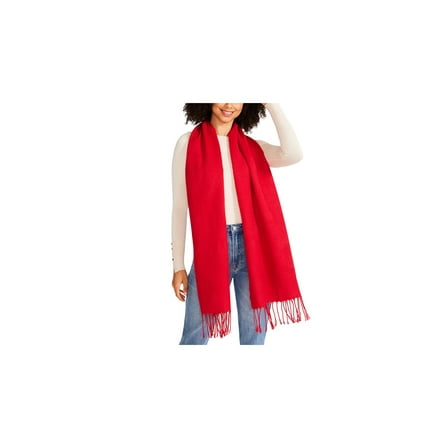 Steve Madden Cozy Blanket Scarf with Fringe Detail – Red