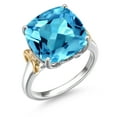 thumbnail image 3 of Gem Stone King 925 Silver and 10K Yellow Gold Swiss Blue Topaz Solitaire Engagement Ring for Women | 8.30 Cttw | Cushion 12MM | Gemstone November Birthstone | Size 9, 3 of 6