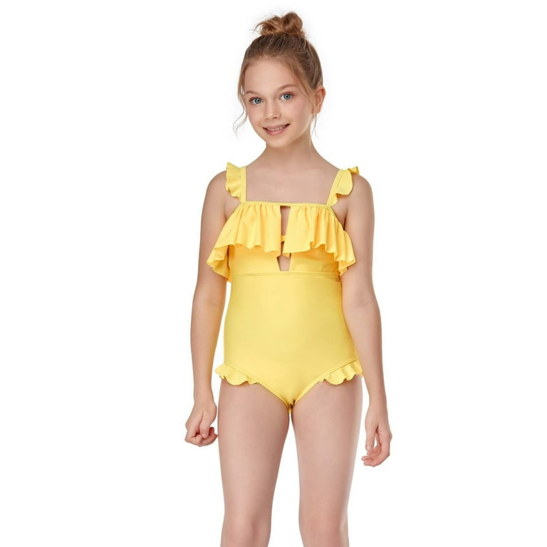 Fesfesfes Big Girls Swimwear Ruffle One-Pieces Swimdress Teen