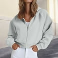 thumbnail image 2 of Cropped Sweatshirt, Yigetop Womens Oversized Solid Color Sweatshirts Pullover Lapel Women's Loose Casual Hoodie Zipper Sweatshirts Jackets for Women Grey S, 2 of 6