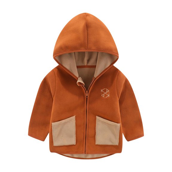 Girls Fleece Hoodie Jackets Toddler Zip Up Long Sleeve Outerwear Coat with Pocket 3-8Y Fall Winter Clothes Coffee 4 Years